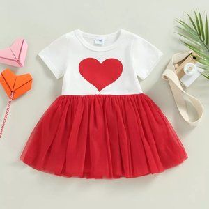 Valentine's Day Heart Girls Short Sleeve Tutu Dress